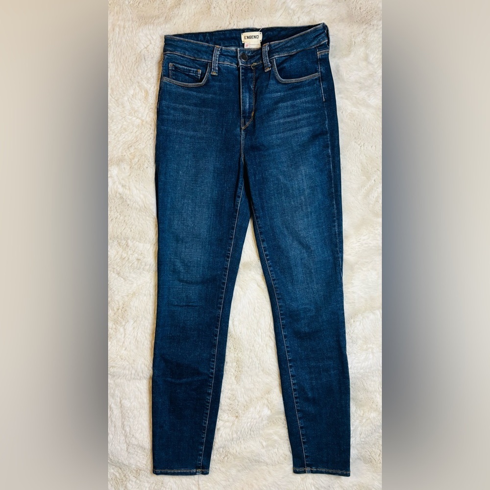 L'Agence Margot High-Rise Skinny Blue Denim Jeans Size: 27